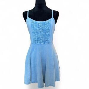 90s Ribbed Chartreuse Knit dress – Whimsy Embroidered Detail [S]